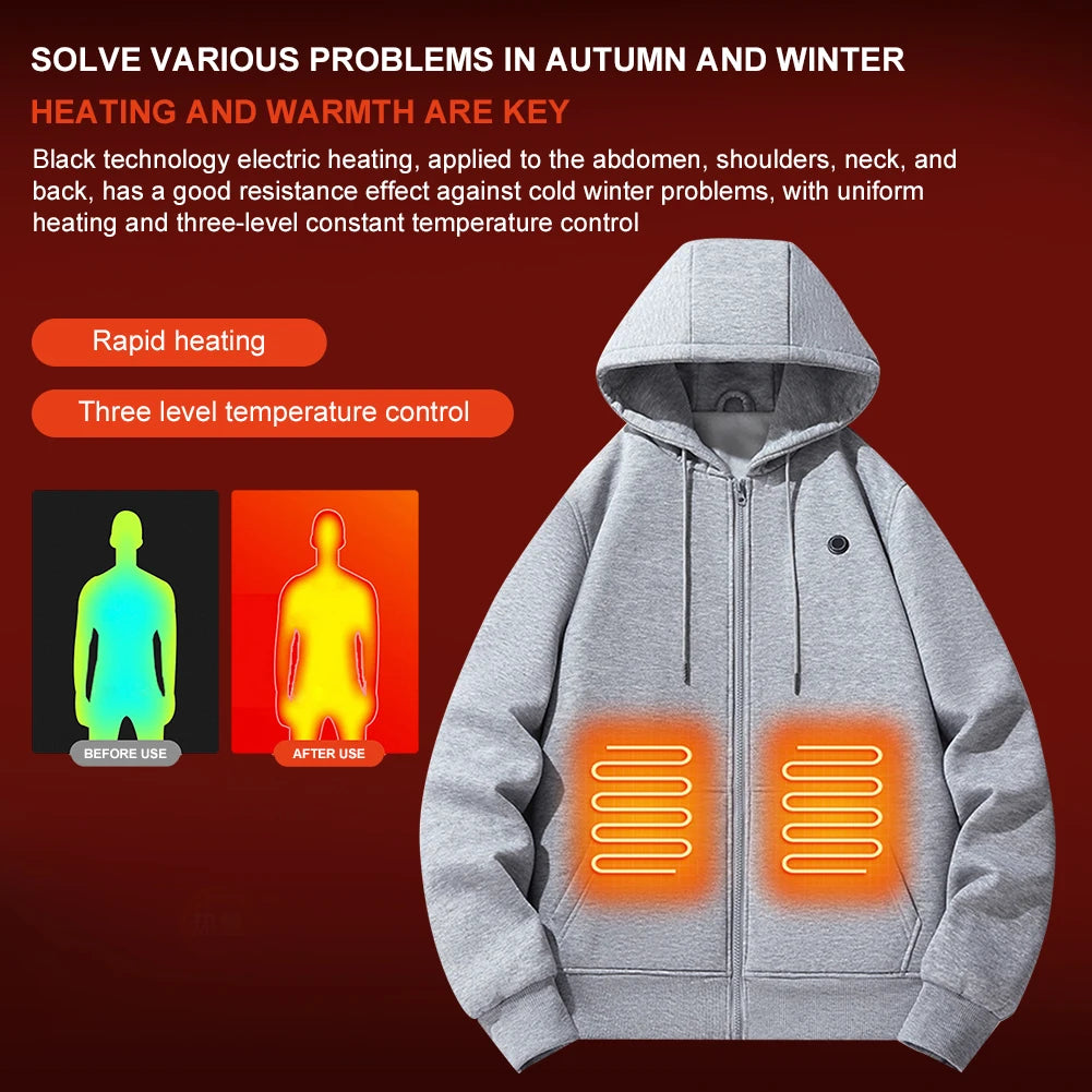 Electric Heated Hoodies Long Sleeve Streetwear Winter Warm Heated Clothes Thermal Heated Jacket for Men and Women
